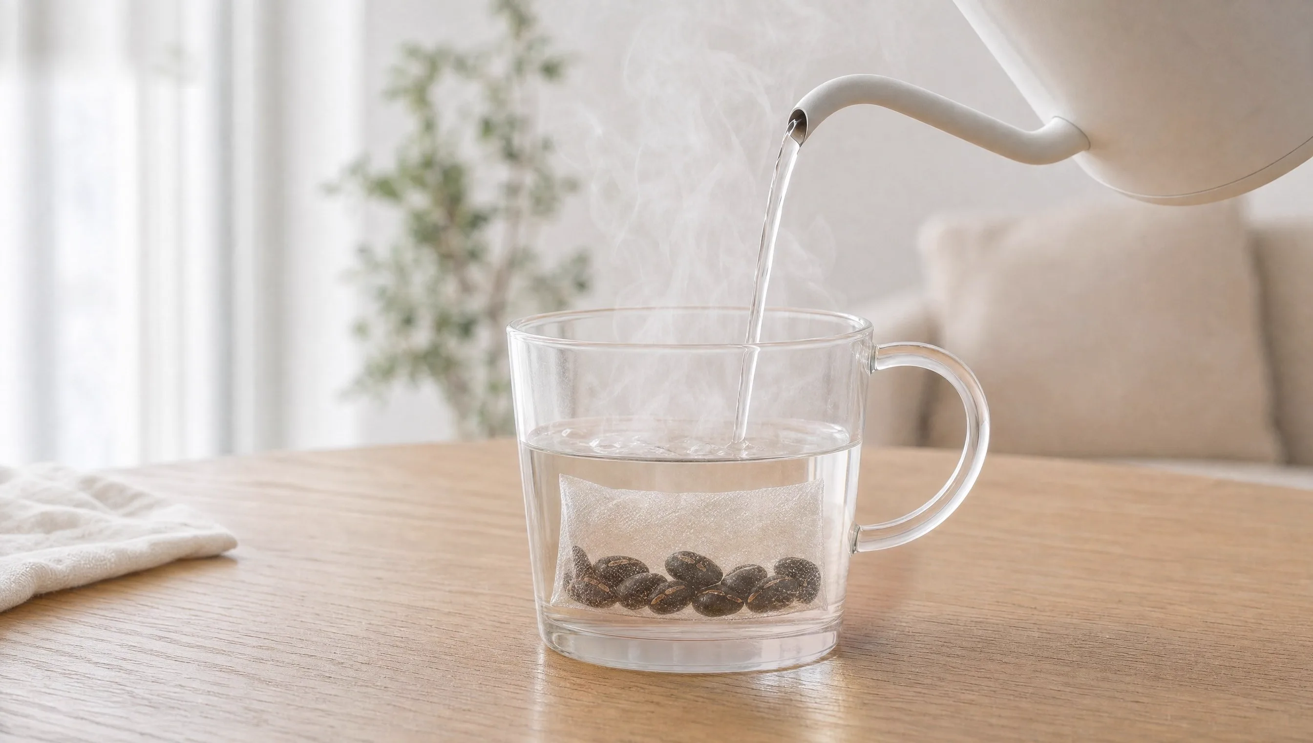 マグカップにお湯を注ぐだけで淹れられる黒豆茶