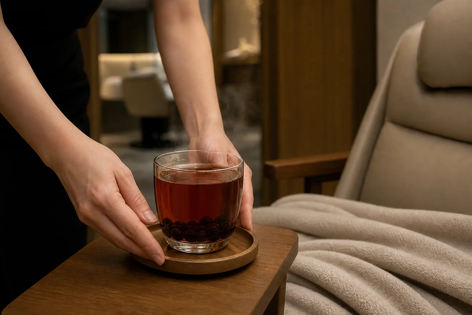 サロンで施術後に提供される黒豆茶